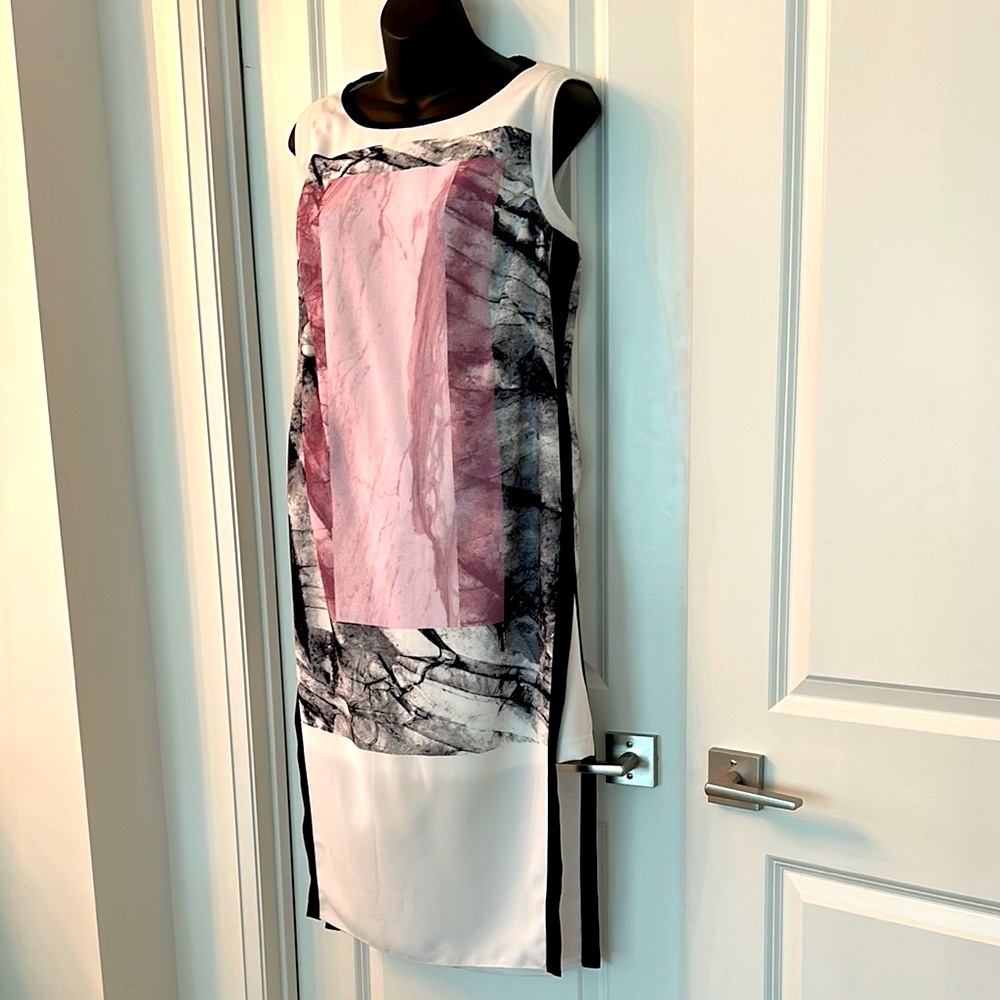 Helmut Lang White and Pink Midi Dress